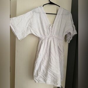 White Lace Trim Women Dress